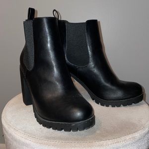 Black chunky heeled booties